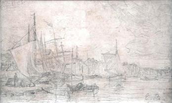 Eugène BOUDIN (1824-1898) - Port de Trouville, Dessin original 2