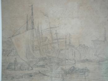 Eugène BOUDIN (1824-1898) - Port de Trouville, Dessin original 2