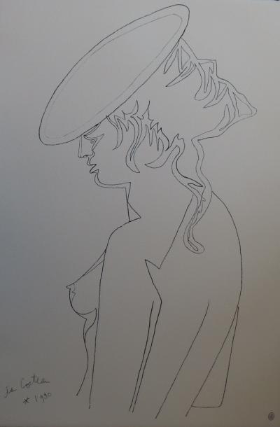Jean COCTEAU - Femme de profil, Lithographie signée 2