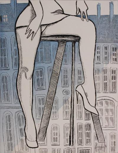 Dino BUZZATI - Le gambe di Saint Germain, 1971 - Handsigned etching aquatint 2
