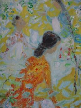 LE PHO - Trois femmes dans un jardin en fleur, Huile sur toile signée 2
