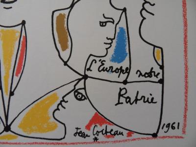 Jean Cocteau (d’après) -  Nous croyons en l’Europe Lithographie - signée 1961 2