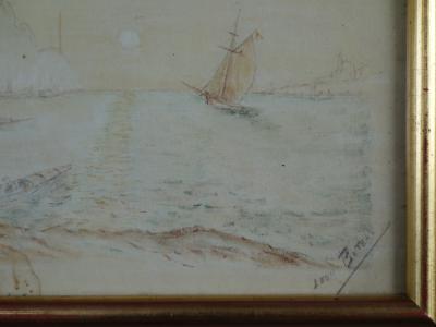 Léon BITEAU : Vue du Bosphore, Dessin original signé - 1915 2