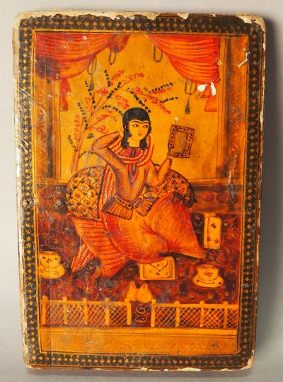 Art Qadjar XIXème siècle. Miroir portatif laqué 2