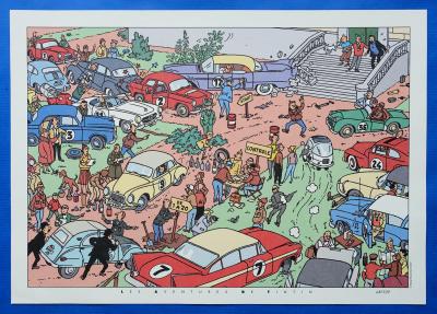HERGE (d’après) - TINTIN : Le rallye automobile - Lithographie ex libris #2007 - 250 exemplaires