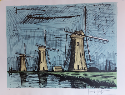Bernard BUFFET The three mills (1986) Original lithograph in colors Artist’s proof (EA) signed in pencil