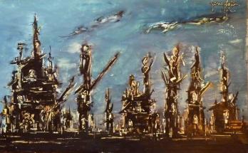Yona LOTAN - Grues portuaires la nuit - Huile sur toile 2