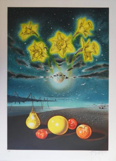 Xavier DEGANS (1949-) - Fruits et Jonquilles - LITHOGRAPHIE originale signée et numérotée - Epreuve d’artiste 2