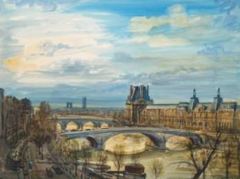 Albert DECARIS - Vue de Paris avec le Louvre - Aquarelle originale 2