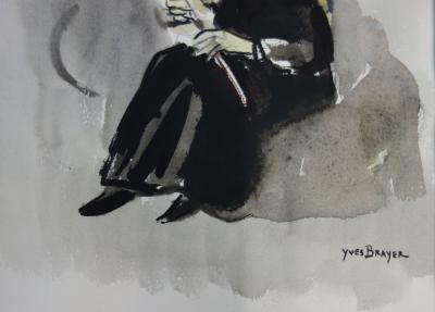Yves BRAYER : Vieille femme à l’écheveau, Aquarelle signée 2
