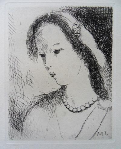 Marie LAURENCIN : Jeune-fille au collier de perles - Gravure originale Signée, 1942 2