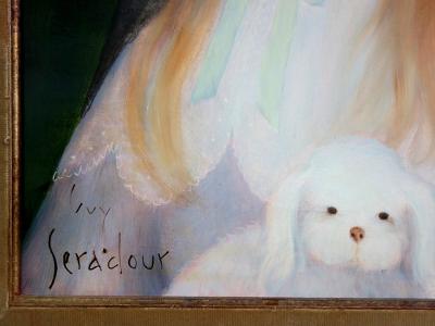 Guy SERADOUR - Laurence et son chien, Huile sur toile Signée 2