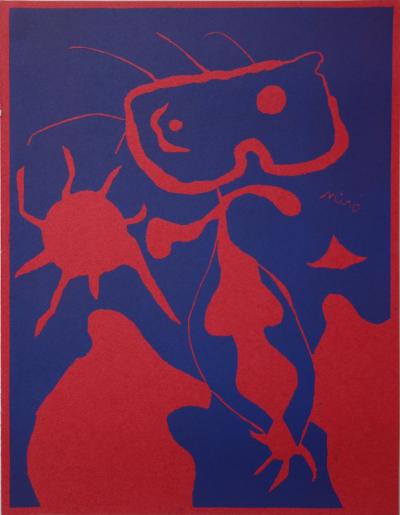 Joan MIRO : Homme au soleil rouge - Linogravure originale Signée, 1959 2
