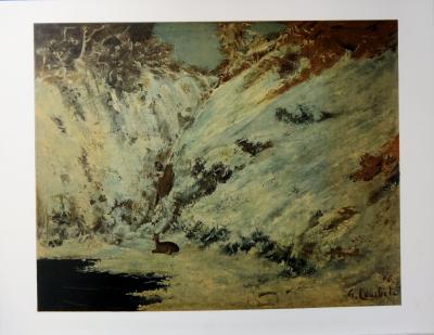 Gustave COURBET (d’après) : Paysage de neige dans le Jura - Lithographie signée 2
