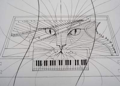 Pierre-Yves Trémois : Le chat au piano - Gravure originale 2
