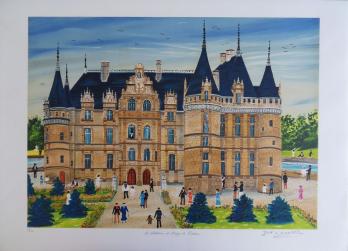 DAN GANDRE - Le chateau d’Azay le Rideau, Lithographie 2