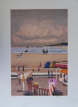 Ramon DILLEY - Sur la plage de Deauville, Lithographie 2