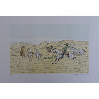 Vincent HADDELSEY - La capture des chevaux sauvages - Lithographie originale 2