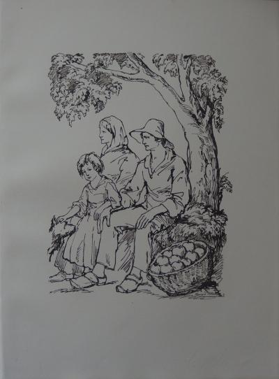 Bernard NAUDIN - La cueillette des pommes, 1932, Bois gravé original 2