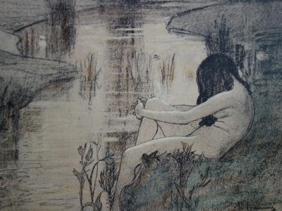 A. Laurens - Le bain des nymphes, Lithographie originale  signée (1897) 2