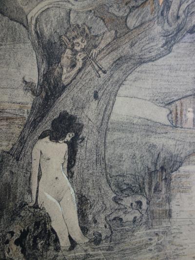 A. Laurens - Le bain des nymphes, Lithographie originale  signée (1897) 2