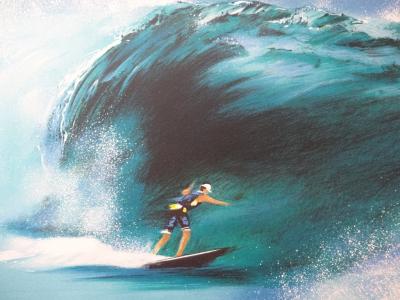 Victor SPAHN - Biarritz : Surfeur dans le tube, Lithographie signée 2
