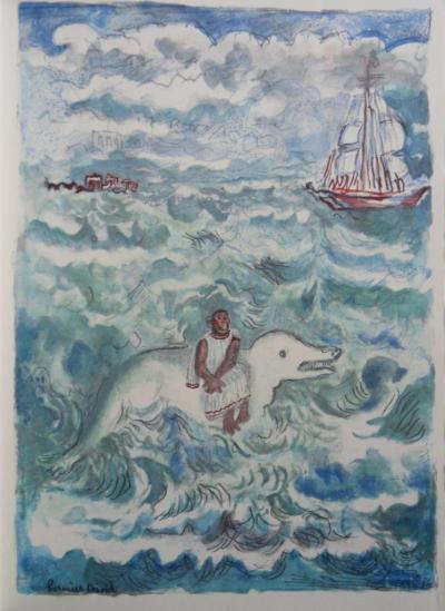 Hermine DAVID - Le singe et le dauphin, Lithographie originale 2