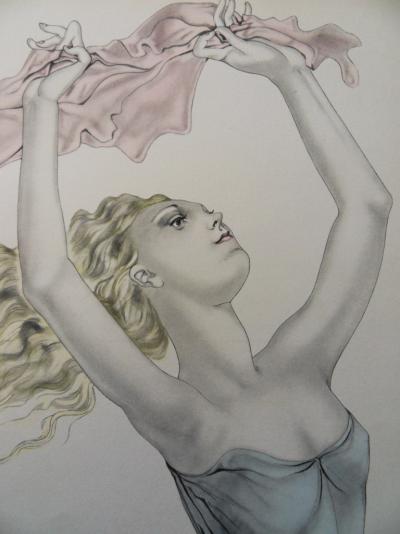 Tsuguharu FOUJITA - Danseuse au foulard rose, 1950, Lithographie et pochoir signé 2