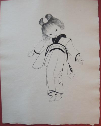 Léonard Tsuguharu FOUJITA - Une jeune japonaise dansante, 1955, Gravure originale 2