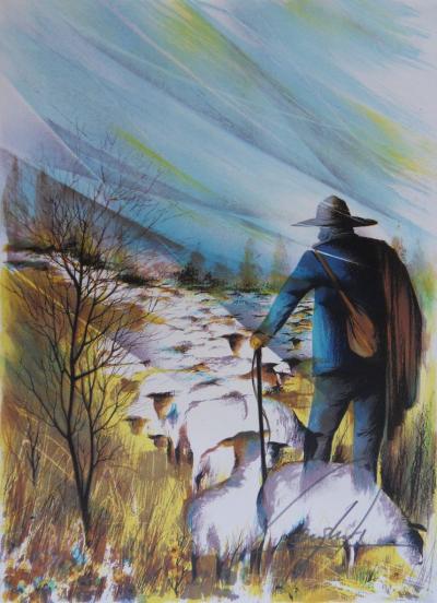 Raymond POULET - Les vieux métiers : le berger, Lithographie originale signée 2