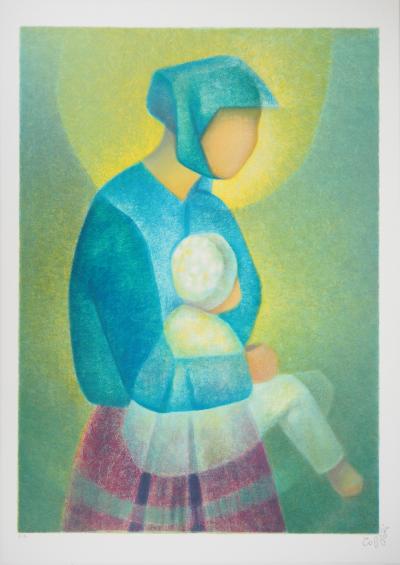 Louis TOFFOLI - Maternité bleue, Lithographie originale signée 2