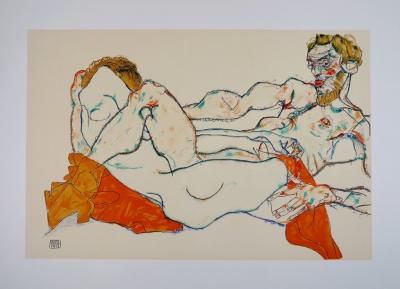 Egon SCHIELE - Le drap rouge, 1913, (Erotica), Lithographie, Epreuve Collaborateur 2