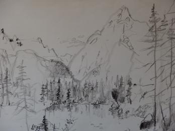 Bernard GANTNER - Paysage de montagne, Dessin original au crayon noir 2