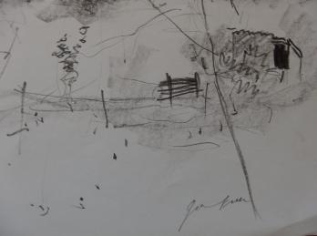 Bernard GANTNER - Village de montagne, Dessin original au crayon noir 2