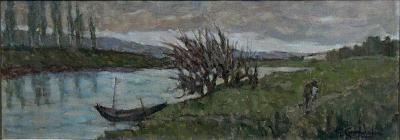 Giuseppe COMPARINI - Bateau sur l’Arno, 1968 - Huile sur toile 2