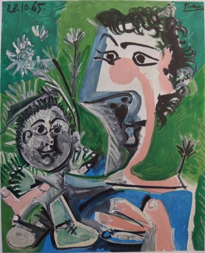 Pablo PICASSO - Mere et enfant, Affiche lithographie signée (1966) 2