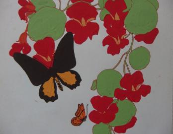 ART DECO - Fleurs et Papillons, Gouache originale (c.1920/30) 2