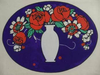 ART DECO - Bouquet de roses rouges, Gouache originale (c.1920/30) 2