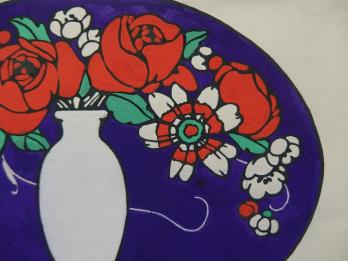 ART DECO - Bouquet de roses rouges, Gouache originale (c.1920/30) 2