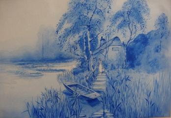 Robert PICHON - Le lac et le brouillard, Aquarelle originale (Belle époque 1920/30) 2