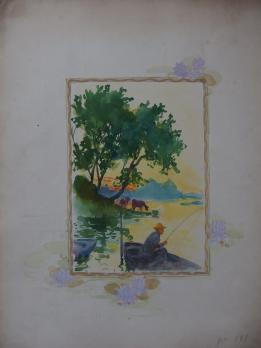 Robert PICHON - Le pêcheur à l’aube, Aquarelle originale (Belle époque 1920/30) 2
