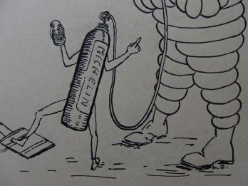 Dessin Publicité MICHELIN années 1920, Bibendum pompe 2