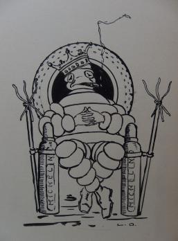 Dessin Publicité MICHELIN années 1920, Bibendum trône 2