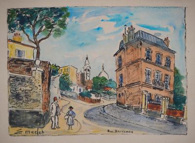 Elisée MACLET - Montmartre, Rue Ravignan, Aquarelle originale Signée 2