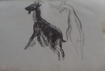 Georges MANZANA-PISSARRO - Les chèvres III, Dessin original 2