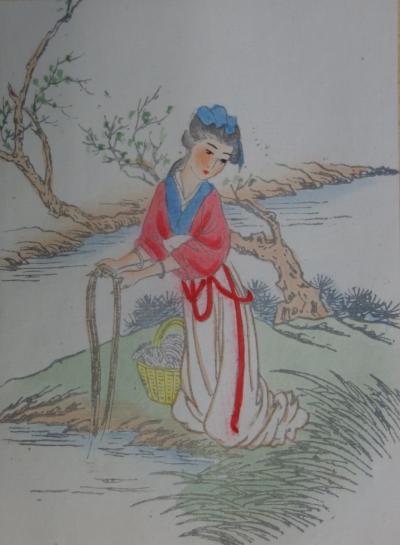 Yu T’ING SHIH - Hsi Shih, Dessin original à l’aquarelle sur soie 2