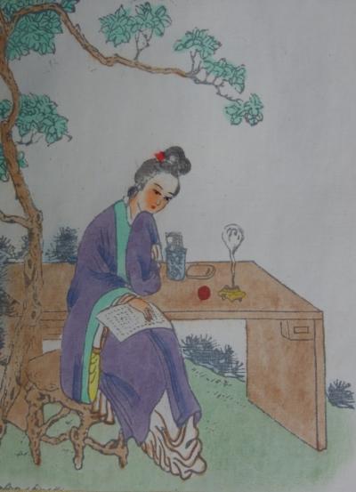 Yu T’ING SHIH - Wu Chiang-Hsien, Dessin original à l’aquarelle sur soie 2