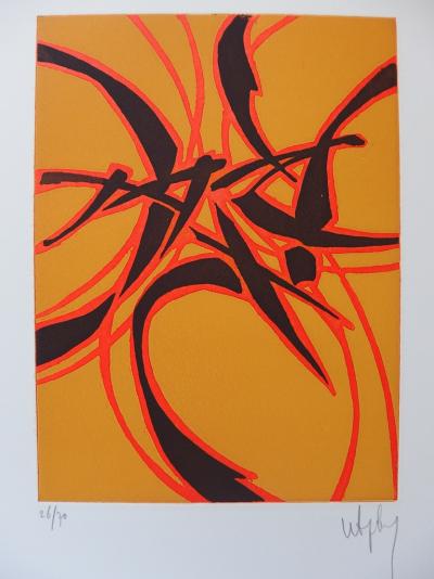 Robert WOGENSKY - Éclairs oranges et noirs, lithographie originale signée 2