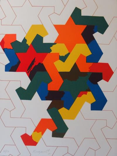 Guy DE ROUGEMONT - Composition géométrique aux étoiles, Lithographie signée 2