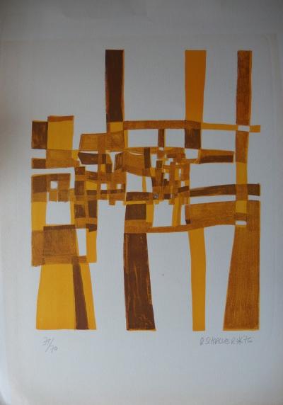 Robert SCHALLER - Motifs abstraits jaunes, Lithographie originale signée 2